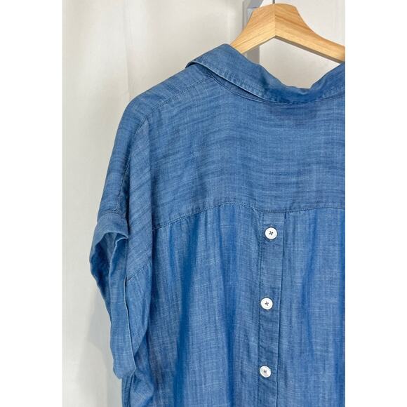 TALBOTS Popover Tunic Top Rolled Short Sleeve Henley Chambray Blue Size 2X Plus - Picture 7 of 10